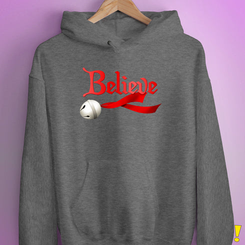 Believe Jingle Bell  Hoodie - Grey Heather
